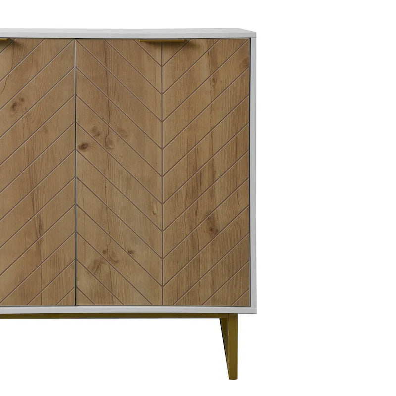 Meuble de rangement blanc et doré à 2 portes, buffet/bahut avec rangement
