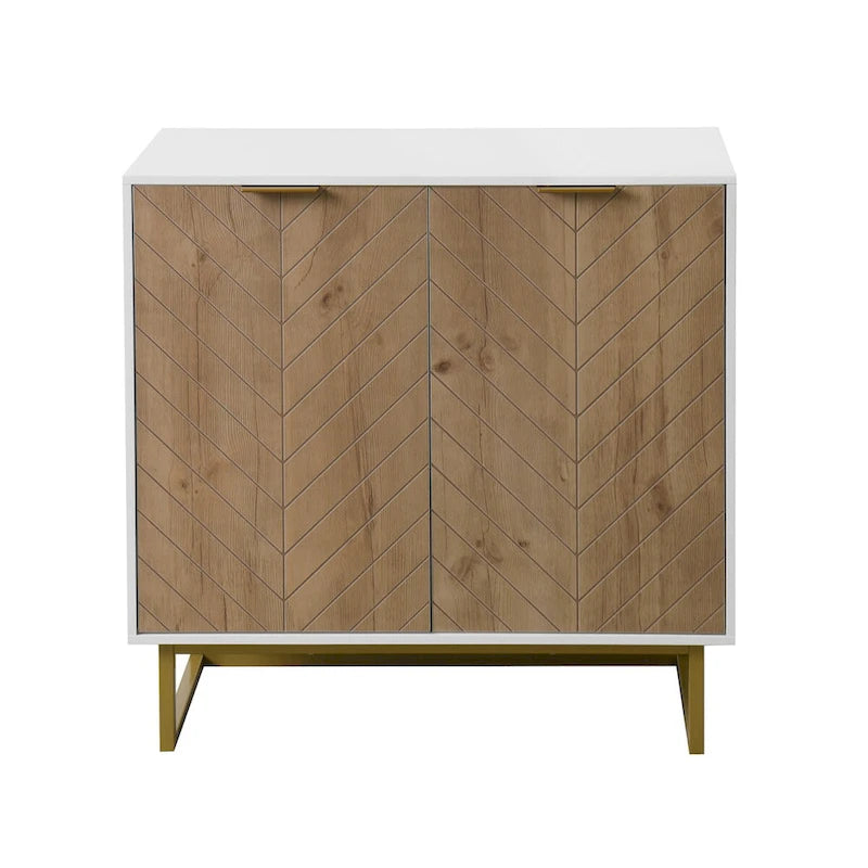 Meuble de rangement blanc et doré à 2 portes, buffet/bahut avec rangement