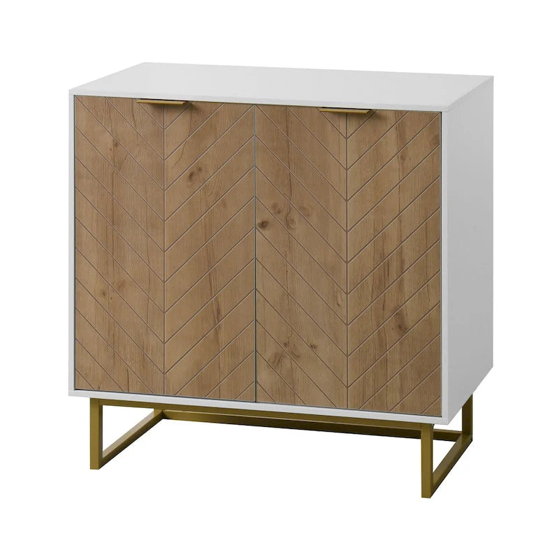 Meuble de rangement blanc et doré à 2 portes, buffet/bahut avec rangement