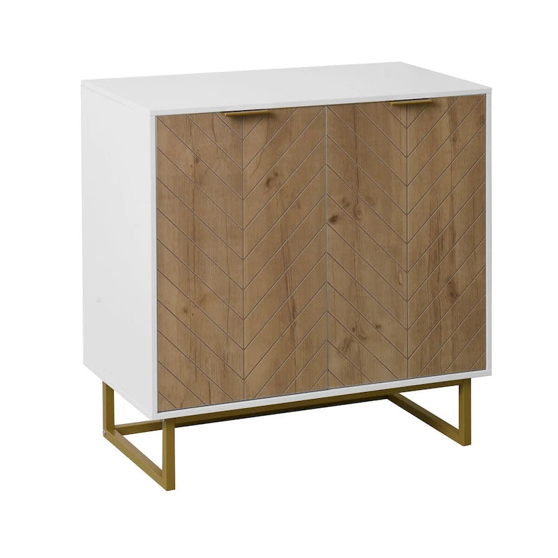 Meuble de rangement blanc et doré à 2 portes, buffet/bahut avec rangement