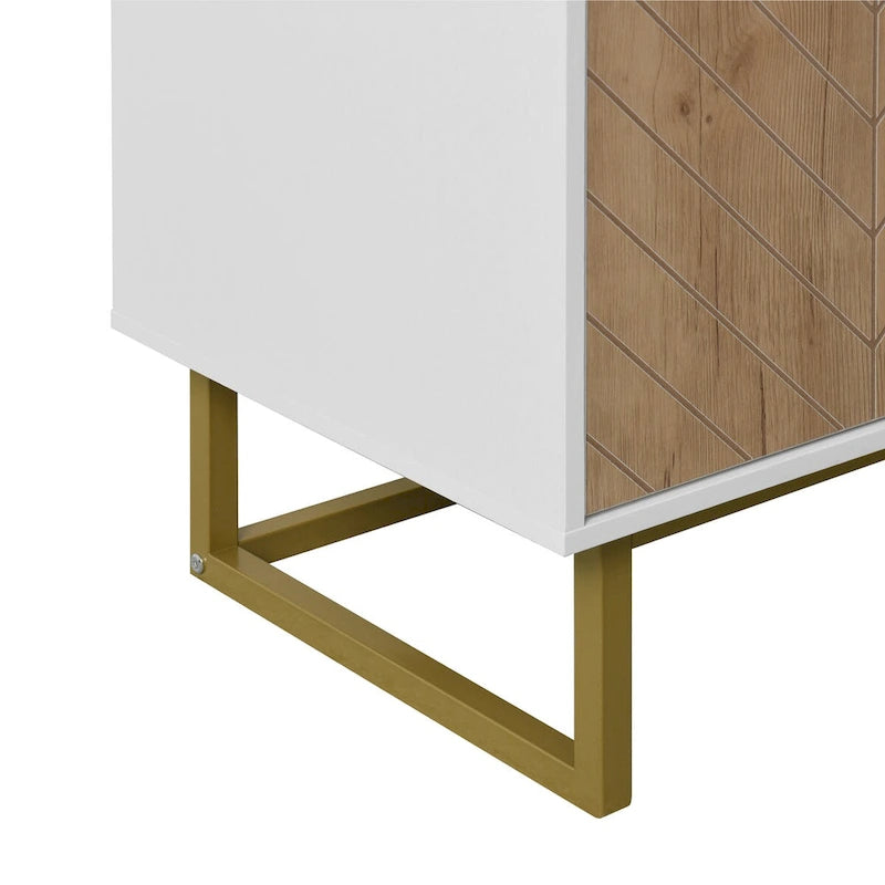 Meuble de rangement blanc et doré à 2 portes, buffet/bahut avec rangement