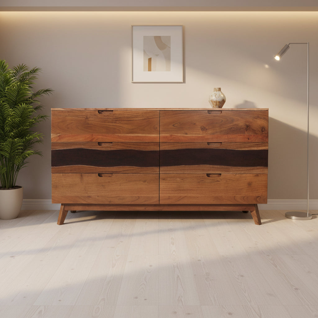 Wood Six Drawer Sideboard Buffet